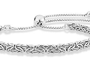 Miabella Italian 925 Sterling Silver 4mm Byzantine Adjustable Bolo Link Chain Bracelet for Women Handmade in Italy (sterling silver)