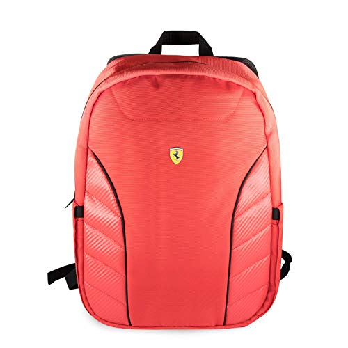 CG MOBILE Ferrari Laptop Bag for Men & Women, 15 Inch Work & Travel PU Leather/Nylon Bag with Slim-Fit Pockets for Tablet, Smartphones, USB Connector & Power Bank in Red