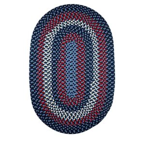 rhody rug mission hill indoor/outdoor braided area rug low traffic navy 4' x 6' oval reversible 4' x 6' outdoor, indoor living room oval