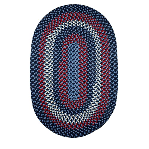 Rhody Rug Mission Hill Indoor/Outdoor Braided Area Rug Low Traffic Navy 4' x 6' Oval Reversible 4' x 6' Outdoor, Indoor Living Room Oval