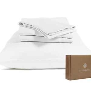 BIOWEAVES 100% Organic Cotton Sheets, 300 Thread Count 4-Piece GOTS Certified Bed Sheet Set Fits Mattress Upto 17" Deep Pocket, Soft & Silky Sateen Weave (Queen, White)