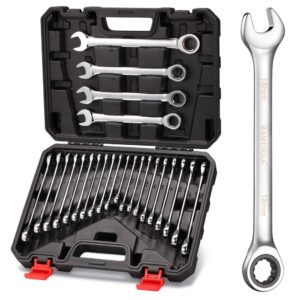 rimkolo 24-piece ratchet wrenches chrome vanadium steel ratcheting wrench set with metric and sae 72-tooth box end and open end standard wrench set with organizer box