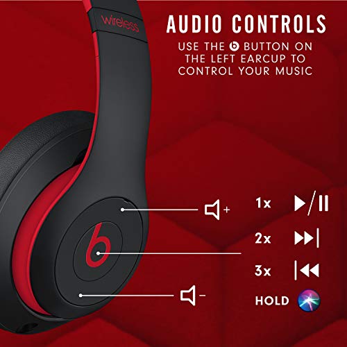 Beats Studio3 Wireless Noise Cancelling Over-Ear Headphones - Apple W1 Headphone Chip, Class 1 Bluetooth, 22 Hours of Listening Time, Built-in Microphone - Defiant Black-Red