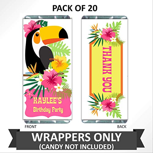 Toucan Party Favors, Personalized Candy Wrappers Chocolate, Tropical Birthday Party, Pack of 20 Custom Hershey Bar Labels