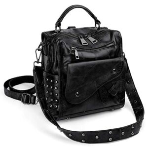 uto women studded backpack purse pu leather convertible ladies rucksack zipper pocket crossbody shoulder bag black