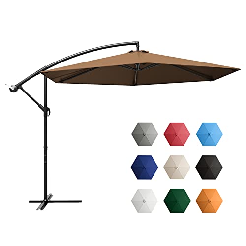 Greesum Offset Umbrella 10FT Cantilever Patio Hanging Umbrella Outdoor Market Umbrella with Crank and Cross Base (Brown)