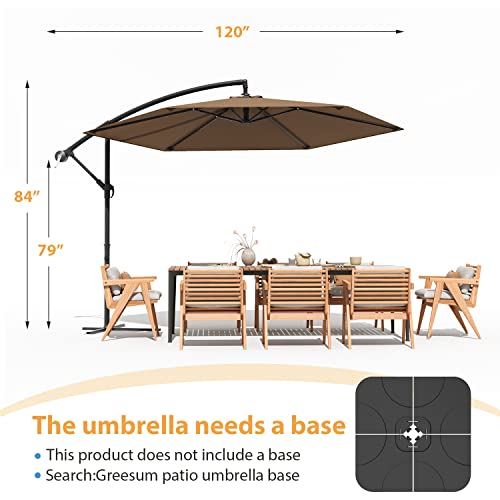 Greesum Offset Umbrella 10FT Cantilever Patio Hanging Umbrella Outdoor Market Umbrella with Crank and Cross Base (Brown)