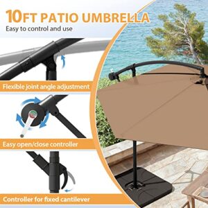 Greesum Offset Umbrella 10FT Cantilever Patio Hanging Umbrella Outdoor Market Umbrella with Crank and Cross Base (Brown)