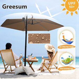 Greesum Offset Umbrella 10FT Cantilever Patio Hanging Umbrella Outdoor Market Umbrella with Crank and Cross Base (Brown)