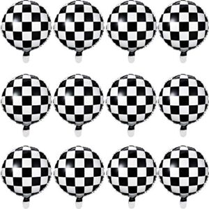 checkerboard balloon aluminum foil balloon black white checkered balloon for racing themed party decoration supply, 18 inches (24)