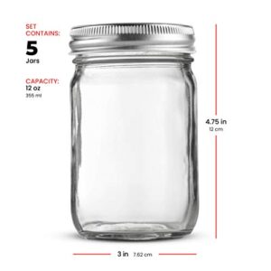 Paksh Novelty - Food Storage Container - Glass Jars with Silver Metal Airtight Lids for Meal Prep, (10 Pack) (12 Ounce)