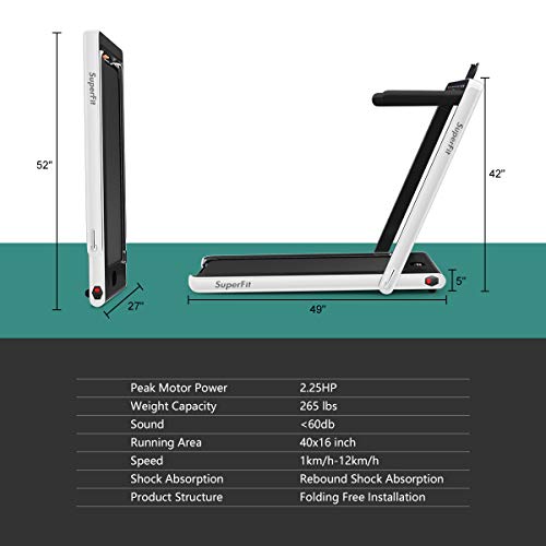 GYMAX Walking Pad, 2.25HP Dual Display Foldable Treadmill for Home with Remote/Smart App Control, Portable Compact Treadmill for Office Under Desk, Folding Running Machine for Small Spaces (White)