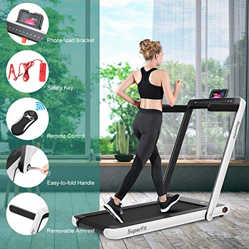 GYMAX Walking Pad, 2.25HP Dual Display Foldable Treadmill for Home with Remote/Smart App Control, Portable Compact Treadmill for Office Under Desk, Folding Running Machine for Small Spaces (White)