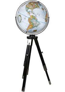 replogle willston - blue ocean world globe with black metal tripod stand, adjustable height, floor globe, detailed, up-to-date cartography(16"/40cm diameter)