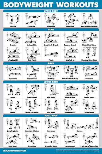 QuickFit 3 Pack - Dumbbell Workouts + Bodyweight Exercises + Barbell Routine Poster Set - Set of 3 Workout Charts (Laminated, 18" x 27")