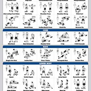 QuickFit 3 Pack - Dumbbell Workouts + Bodyweight Exercises + Barbell Routine Poster Set - Set of 3 Workout Charts (Laminated, 18" x 27")