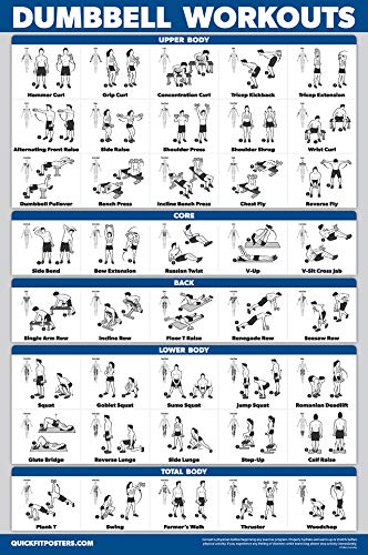 QuickFit 3 Pack - Dumbbell Workouts + Bodyweight Exercises + Barbell Routine Poster Set - Set of 3 Workout Charts (Laminated, 18" x 27")