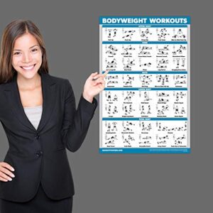 QuickFit 3 Pack - Dumbbell Workouts + Bodyweight Exercises + Barbell Routine Poster Set - Set of 3 Workout Charts (Laminated, 18" x 27")