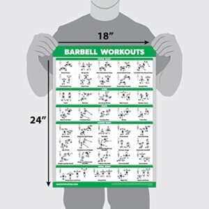 QuickFit 3 Pack - Dumbbell Workouts + Bodyweight Exercises + Barbell Routine Poster Set - Set of 3 Workout Charts (Laminated, 18" x 27")