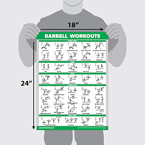 QuickFit 3 Pack - Dumbbell Workouts + Bodyweight Exercises + Barbell Routine Poster Set - Set of 3 Workout Charts (Laminated, 18" x 27")