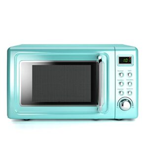 nightcore countert retro microwave oven, large 0.7cu.ft, 700-watt, cold rolled steel countertop with time setting, glass turntable plate, pre-programmed cooki, 18"(l)×14"(w)×10"(h), green