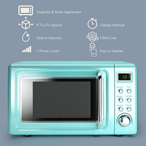 Nightcore Countert Retro Microwave Oven, Large 0.7Cu.ft, 700-Watt, Cold Rolled Steel Countertop with Time Setting, Glass Turntable Plate, Pre-Programmed Cooki, 18"(L)×14"(W)×10"(H), Green