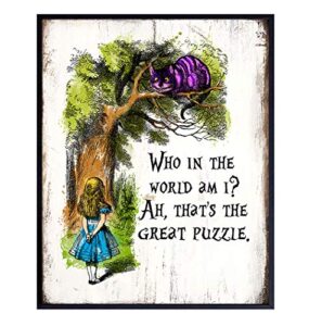 alice wonderland quote wall decor for bedroom, living room, girls, boys, baby, kids, nursery - 8x10 photo poster print, rustic shabby chic home decoration - vintage unframed inspirational gift