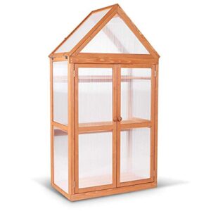 mcombo greenhouse cold frame wooden garden raised flower planter shelf with hard translucent pc protection, 0800 (orange)