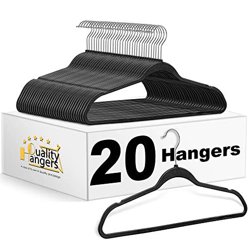 Quality Hangers Clothes Hangers 20 Pack - Non-Velvet Plastic Hangers for Clothes - Heavy Duty Coat Hanger Set - Space-Saving Closet Hangers with Black Swivel Hooks - Functional Non-Flocked Hangers