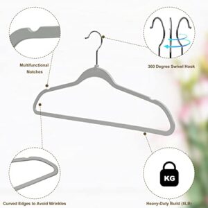 Quality Hangers Clothes Hangers 20 Pack - Non-Velvet Plastic Hangers for Clothes -Heavy Duty Coat Hanger Set -Space-Saving Closet Hangers with Chrome Swivel Hook, Functional Non-Flocked Hangers, Gray