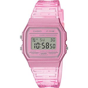 casio f-91ws-4ef unisex transparent silicone pink watch
