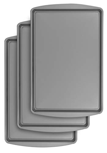 G & S Metal Products Company BakerEze Medium Non-Stick Cookie Pan, 16.9''L x 10.7''W x 0.8''H, Grey, 3 Count (Pack of 1)