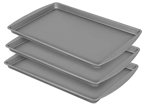 G & S Metal Products Company BakerEze Medium Non-Stick Cookie Pan, 16.9''L x 10.7''W x 0.8''H, Grey, 3 Count (Pack of 1)