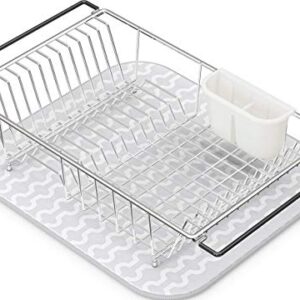 Simple Houseware Large Over Sink Counter Top Dish Drainer Drying Rack with Drying Mat and Utensil Holder, Chrome