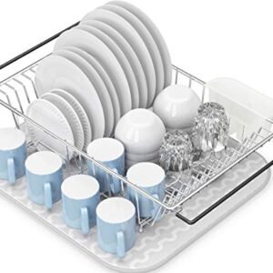 Simple Houseware Large Over Sink Counter Top Dish Drainer Drying Rack with Drying Mat and Utensil Holder, Chrome