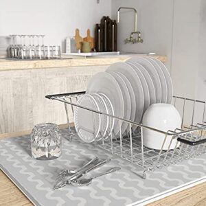 Simple Houseware Large Over Sink Counter Top Dish Drainer Drying Rack with Drying Mat and Utensil Holder, Chrome