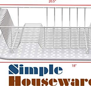 Simple Houseware Large Over Sink Counter Top Dish Drainer Drying Rack with Drying Mat and Utensil Holder, Chrome