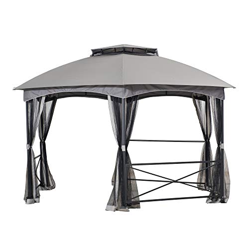 Sunjoy Ashton 14.7x14.7 ft. 2-Tone Hexagon Steel Gazebo with 2-Tier Dome Roof, Gray