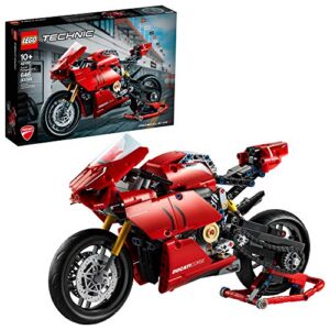 lego technic ducati panigale v4 r motorcycle 42107 building set - collectible superbike display model kit with gearbox and working suspension, fun for adults, and motorcycle enthusiasts