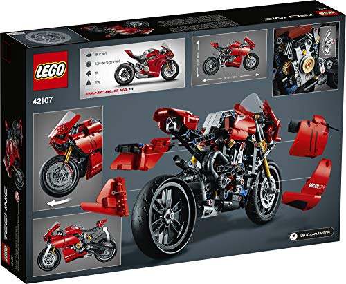 LEGO Technic Ducati Panigale V4 R Motorcycle 42107 Building Set - Collectible Superbike Display Model Kit with Gearbox and Working Suspension, Fun for Adults, and Motorcycle Enthusiasts