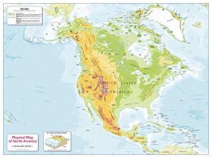 color blind friendly children's physical map of north america - 35.75" x 26.5" laminated