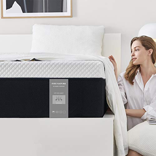 IYEE NATURE King Size Mattress, 10 Inch Cooling-Gel Memory Foam Mattress Bed in a Box, Supportive & Pressure Relief with Breathable Soft Fabric Cover, Medium Firm Feel,Black