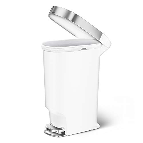 simplehuman 40 Liter / 10.6 Gallon Slim Kitchen Step Trash Can with Liner Rim, 40L, White