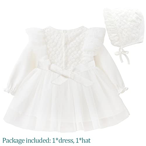 Curipeer Baptism Dresses for Baby Girls White Christening Gown Dresses for Infant Girls Tulle Sundress 0-3 Months