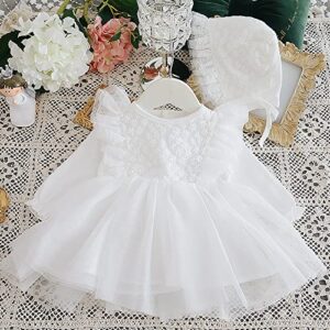 Curipeer Baptism Dresses for Baby Girls White Christening Gown Dresses for Infant Girls Tulle Sundress 0-3 Months