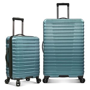 u.s. traveler boren polycarbonate hardside rugged travel suitcase luggage with 8 spinner wheels, aluminum handle, teal, 2-piece set, usb port in carry-on