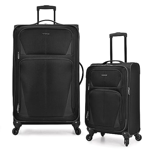 U.S. Traveler Aviron Bay Expandable Softside Spinner Wheels, Black, 2 Piece Luggage