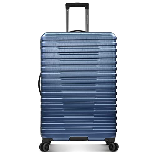 U.S. Traveler Boren Polycarbonate Hardside Rugged Travel Suitcase Luggage with 8 Spinner Wheels, Aluminum Handle, Navy, Checked-Large 30-Inch