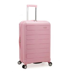 traveler's choice pagosa indestructible hardshell expandable spinner luggage, pink, check-in only