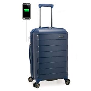 traveler's choice pagosa indestructible hardshell expandable spinner luggage, navy, carry-on